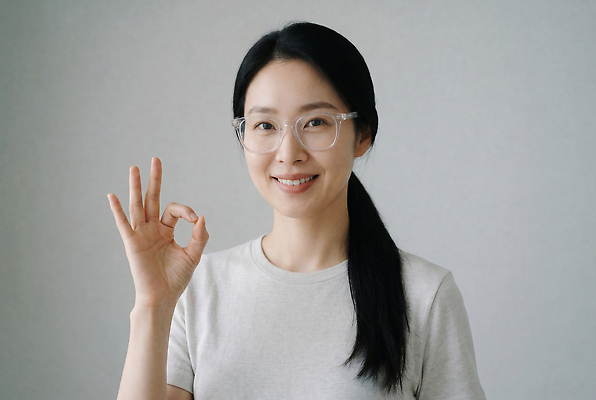 JPG 편집이미지 여자 안경 포즈 실내 표정 미소 웃음 회색 OK 피부관리 스킨케어 의료성형뷰티 편집실사 AI인물포토 AI콘텐츠 잡화 컬러 사람 손짓 내부 뷰티 CG 파일형식 AI포토 모션