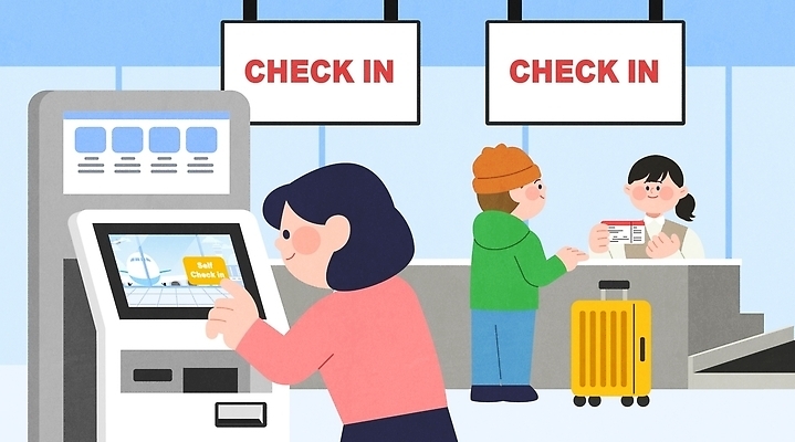 여자 남자 여행 가방 일러스트 안전 여러명 기계 정보 도움 티켓 공항 고객 직원 서비스 여객 체크인 국내일러스트 AI파일 잡화 다수 컨셉 교통시설 사람 파일형식 벡터 교통 시설