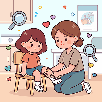 어린이 의자 일러스트 의학 건강 병원 사랑 웃음 앉기 치료 부모 고통 의사 반창고 도움 상처 무릎 관심 돌봄 보건실 국내일러스트 AI파일 감정 가구 컨셉 가족 모션 표정 사람 신체부위 의료진 의료용품 파일형식 벡터 직업 생활용품 관계 의료기기 오브젝트