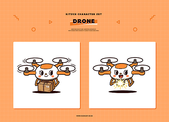캐릭터 디자인 일러스트 상상 세트 상자 기계 운반 배송 즐거움 드론 창작 키치 일러캐릭터 AI파일 감정 컨셉 파일형식 벡터