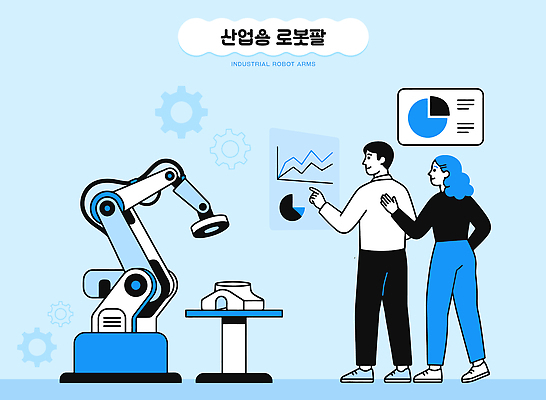 여자 남자 산업 일러스트 공장 그래프 미래 기술 자료 기계 작업 로봇 분석 혁명 로봇팔 인력 자동화 국내일러스트 AI파일 컨셉 공업 사람 파일형식 벡터
