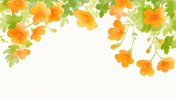 JPG 식물 디자인 꽃 화초 백그라운드 잎 일러스트 자연 수채화 프레임 초록색 정원 주황색 화사함 능소화 국내일러스트 AI일러스트 AI콘텐츠 컬러 컨셉 생태계 파일형식