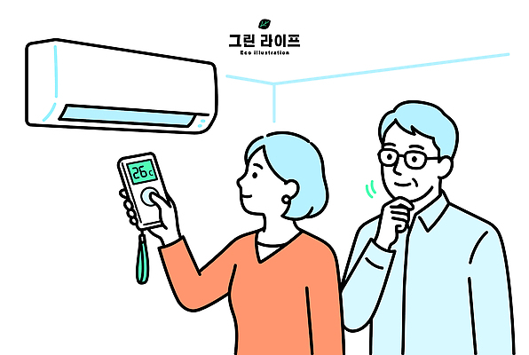 계절 날씨 사람 내부 가전제품 온도 파일형식 벡터 적정온도 에어컨 온도계 확인 남자 여자 실내 여름 전자제품 습관 관리 기온 에너지 냉방 국내일러스트 일러스트 AI파일