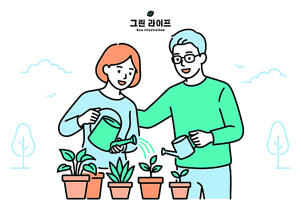 식물 여자 남자 화분 화초 일러스트 자연 정원 물주기 친환경 원예 조경 국내일러스트 AI파일 모션 사람 취미 환경 생태계 파일형식 벡터