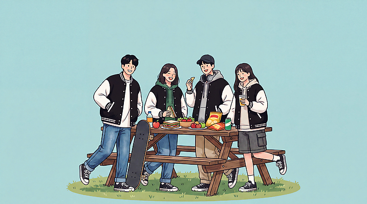 JPG 공원 음료 음식 대학생 일러스트 탁자 디저트 대화 웃음 여러명 친구 소풍 캠퍼스라이프 모임 스케이트보드 즐거움 일과 나누기 국내일러스트 AI일러스트 AI콘텐츠 학생 라이프스타일 공공시설 감정 가구 다수 관계 표정 말하기 사람 야외활동 보드 파일형식 스포츠 생활용품 모션 생활 시설 오브젝트