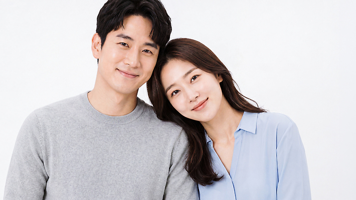 JPG 편집이미지 부부 여자 남자 행복 포즈 함께함 사랑 미소 웃음 두명 기댐 편안함 의료성형뷰티 편집실사 AI인물포토 AI콘텐츠 커플 감정 컨셉 모션 표정 사람 감각 CG 파일형식 AI포토 관계