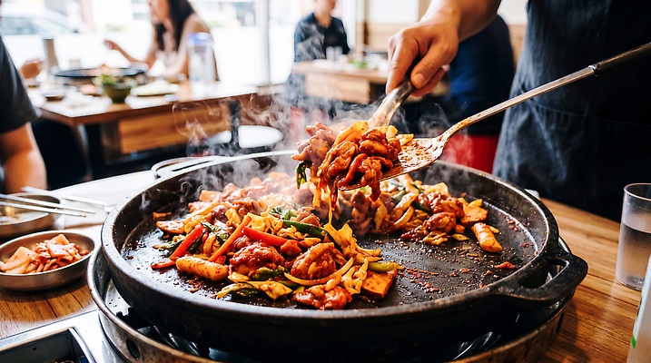 JPG 편집이미지 손 한식 음식 채소 육류 요리 식당 식사 서비스 볶음 닭갈비 편집실사 AI포토 AI콘텐츠 식재료 신체부위 상점 닭고기 CG 닭고기요리 파일형식 사람