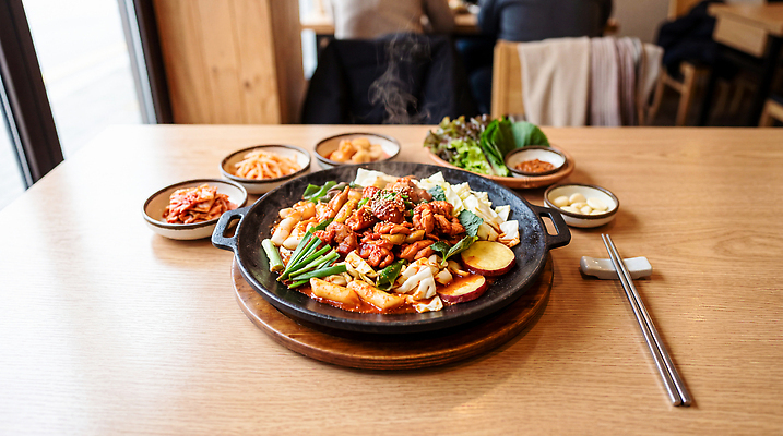 JPG 편집이미지 한식 음식 채소 밥 반찬 육류 대화 요리 식당 닭갈비 편집실사 AI포토 AI콘텐츠 식재료 말하기 상점 닭고기 CG 닭고기요리 파일형식 모션