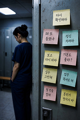 JPG 편집이미지 여자 스트레스 병원 간호사 메모지 지시 간호 학대 직원 괴로움 태움 심리 욕설 의료성형뷰티 직장내괴롭힘 편집실사 AI인물포토 AI콘텐츠 감정 의학 모션 사람 사무용품 의료진 사회이슈 CG 파일형식 AI포토 직업 컨셉 문구용품 오브젝트