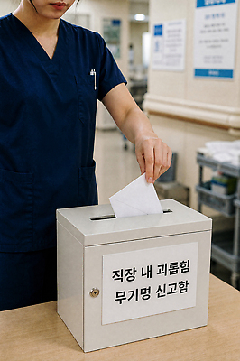 JPG 편집이미지 여자 스트레스 직장 병원 금속 간호사 학대 직원 괴로움 문서 태움 신고 제출 지원 의료성형뷰티 직장내괴롭힘 편집실사 AI인물포토 AI콘텐츠 감정 회사 의학 재질 사람 의료진 사회이슈 CG 파일형식 AI포토 직업 컨셉 비즈니스