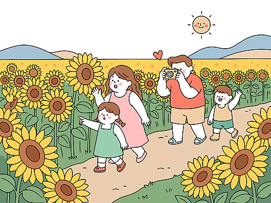 꽃 행복 어린이 여행 밭 일러스트 가족 자연 엄마 해바라기 함께함 사랑 풍경 일상 여름 소풍 산책 아빠 놀기 국내일러스트 AI파일 식물 계절 감정 컨셉 농업 관계 모션 휴식 사람 라이프 야외활동 생태계 파일형식 벡터 산업 생활