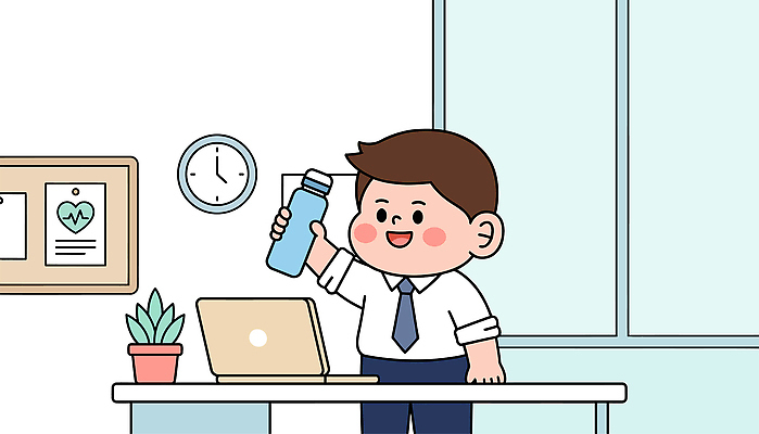 남자 화분 시계 일러스트 건강 웃음 컴퓨터 사무실 운동 업무 직장인 수분 물병 책상 습관 국내일러스트 AI파일 직업 가구 비즈니스 표정 사람 전자제품 작업 물통 파일형식 벡터 생활용품 오브젝트