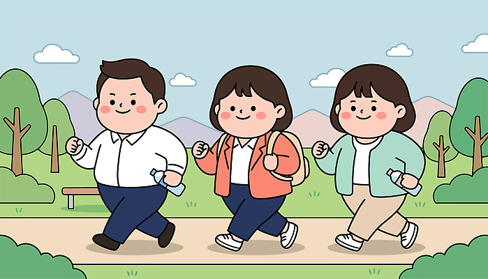 나무 공원 여자 남자 길 일러스트 하늘 건강 사람 친구 운동 산책 직장인 그룹 즐거움 외출 습관 행진 국내일러스트 AI파일 식물 직업 공공시설 감정 관계 모션 휴식 파일형식 벡터 컨셉 시설