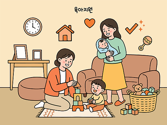 여자 교육 어린이 일러스트 가족 놀이 소파 장난감 블록 육아 아기 국내일러스트 AI파일 의자 관계 사람 파일형식 벡터 가구 생활용품 오브젝트