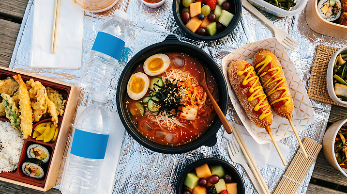 JPG 편집이미지 한식 음식 요리 야외 여름 식사 다양 즐거움 김치말이국수 편집실사 AI포토 AI콘텐츠 계절 감정 다수 CG 국수 파일형식 면류