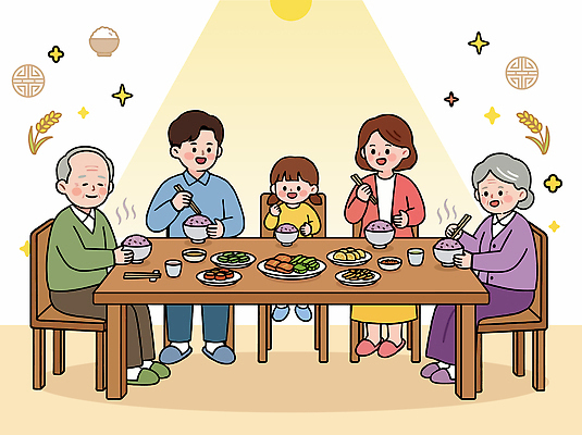 노년 행복 어린이 한식 일러스트 가족 탁자 반찬 함께함 따뜻함 대화 웃음 식사 나물 맛있는 고향사랑기부제 국내일러스트 AI파일 감정 음식 가구 컨셉 채소 관계 표정 말하기 사람 성인 정책 제도 파일형식 벡터 생활용품 모션 오브젝트