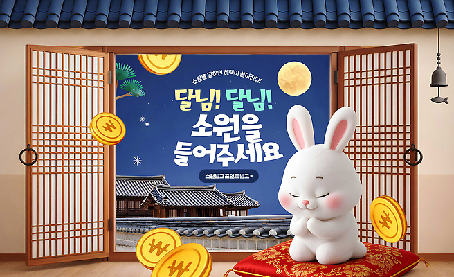 PSD 편집이미지 명절 문화 고건축 창문 한국 풍경 추석 보름달 기도 토끼 저녁 소원 이미지편집 전통 건축물 기념일 아시아 포유류 반려동물 달 밤 야간 파일형식 자연요소 동물 건축 나라 이벤트