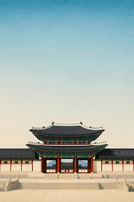 JPG 전통 문화 여행 일러스트 하늘 한옥 한국 기와집 풍경 관광지 궁전 역사 정문 국내일러스트 AI일러스트 AI콘텐츠 한국전통 아시아 고건축 문 파일형식 건축물 나라 건축
