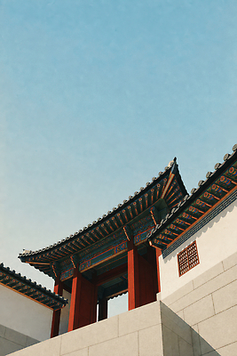 JPG 전통 문화 여행 일러스트 하늘 한옥 한국 기와집 궁전 역사 구조물 국내일러스트 AI일러스트 AI콘텐츠 한국전통 건축 아시아 고건축 파일형식 건축물 나라