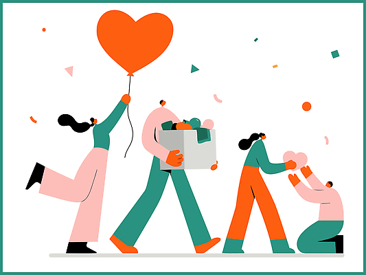 기념일 행복 일러스트 선물 여러명 친구 상자 기쁨 하트 축하 즐거움 사랑나눔 풍선 국내일러스트 AI파일 모양 감정 다수 컨셉 관계 사랑 사람 이벤트 나눔 파일형식 벡터