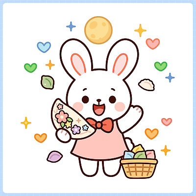 모양 캐릭터 꽃잎 꽃 일러스트 웃음 장식 소풍 바구니 추석 귀여움 기쁨 하트 토끼 즐거움 송편 국내일러스트 AI파일 식물 명절 감정 컨셉 포유류 떡 표정 반려동물 야외활동 파일형식 벡터 동물 전통 기념일 이벤트