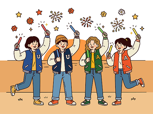 행복 감정 어린이 일러스트 함께함 불꽃놀이 웃음 야외 친구 소리 축하 저녁 즐거움 놀기 국내일러스트 AI파일 컨셉 관계 모션 놀이 표정 사람 밤 야간 파일형식 벡터 자연요소