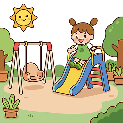 나무 화분 어린이 일러스트 놀이 웃음 안전 귀여움 미끄럼틀 놀이터 즐거움 그네 국내일러스트 AI파일 식물 감정 컨셉 표정 사람 놀이기구 파일형식 벡터