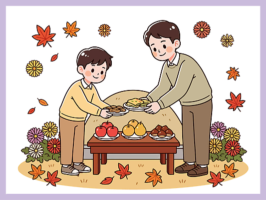 꽃 어린이 단풍 과일 일러스트 가족 자연 탁자 미소 가을 배 사과 성묘 국내일러스트 AI파일 식물 계절 가구 잎 관계 표정 사람 생태계 파일형식 벡터 생활용품 오브젝트