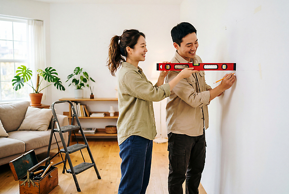 JPG 식물 편집이미지 여자 남자 벽 표시 주택 실내 사람 도구 작업 DIY 수평계 의료성형뷰티 셀프인테리어 편집실사 AI인물포토 AI콘텐츠 취미 내부 건물 인테리어 CG 파일형식 AI포토 건축물 디자인 건축
