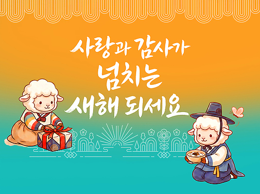 PSD 편집이미지 전통 음식 캘리그라피 가족 새해 한국 선물 사랑 새해인사 축하 양띠 양 한복 감사 떡국 이미지편집 정미년 한국전통 감정 아시아 한식 컨셉 포유류 관계 전통음식 십이지신 인사 전통의상 파일형식 2027년 동물 나라 예절 연도