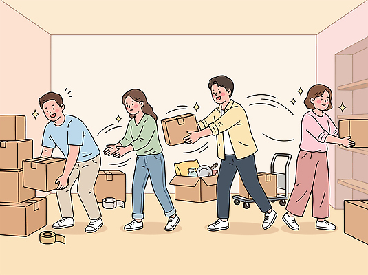 이동 일러스트 포장 협력 주택 여러명 상자 사무실 방 작업 운반 이사 계획 정리 역할 참여 국내일러스트 AI파일 다수 컨셉 비즈니스 사람 건물 파일형식 벡터 건축물 건축