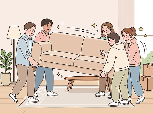 식물 손 가구 이동 거실 의자 일러스트 협력 주택 실내 여러명 친구 상자 소파 힘 방 짐 운반 이사 방향 국내일러스트 AI파일 생활용품 다수 컨셉 관계 사람 내부 건물 신체부위 파일형식 벡터 건축물 오브젝트 건축