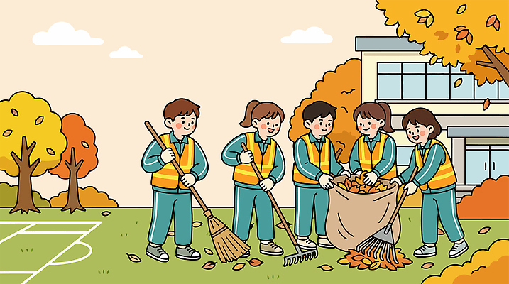 나무 학생 여자 남자 낙엽 일러스트 학교 자연 여러명 친구 햇빛 환경 청결 운동장 가을 빗자루 청소 자루 노력 지역사회 국내일러스트 AI파일 식물 계절 교육 다수 잎 스포츠시설 관계 사람 빛 공간 위생 청소도구 생태계 파일형식 벡터 스포츠 도구 시설