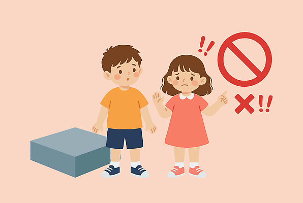 감정 어린이 일러스트 학교 경고 손짓 친구 정지 위험 신호 안전수칙 소통 이해 국내일러스트 AI파일 교육 컨셉 관계 모션 안전 사람 파일형식 벡터