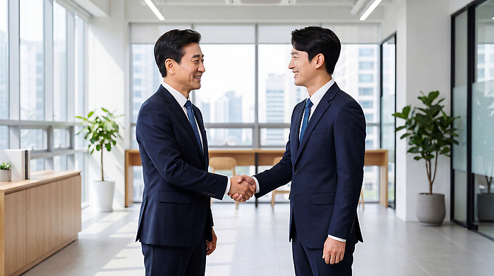 JPG 편집이미지 남자 중년 비즈니스 회의 협력 악수 직장 대화 미소 정장 사무실 업무 비즈니스맨 모던 리더 의료성형뷰티 편집실사 AI인물포토 AI콘텐츠 옷 회사 표정 말하기 사람 손짓 성인 작업 직장인 CG 파일형식 AI포토 직업 모션
