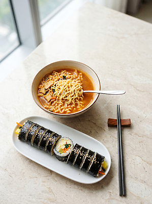 JPG 편집이미지 한식 채소 젓가락 식탁 식사 라면 김 분식 김밥 점심 맛있는 편집실사 AI포토 AI콘텐츠 음식 탁자 수저 면류 해조류 CG 파일형식 식기 가구 해양식물 생활용품 수중식물 식물 오브젝트