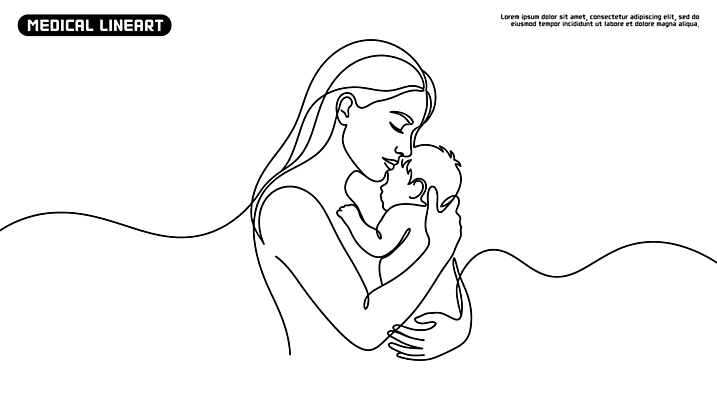 여자 라인일러스트 일러스트 의학 가족 관계 포옹 엄마 따뜻함 표정 사랑 아기 연결 소중 돌봄 국내일러스트 AI파일 감정 컨셉 안기 모션 사람 파일형식 벡터
