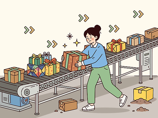여자 이동 일러스트 포장 선물포장 선물 상자 추석 작업 작업장 포장지 배송 창고 조정 패키지 물류 작업자 국내일러스트 AI파일 명절 산업 컨셉 사람 수상스포츠 파일형식 벡터 전통 기념일 스포츠 이벤트