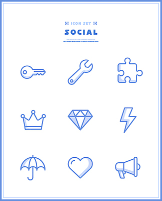 디자인 일러스트 우산 열쇠 왕관 파란색 세트 확성기 도구 하트 퍼즐 번개 키 다이아몬드 소셜 국내일러스트 AI파일 모양 컬러 날씨 보석 파일형식 벡터 광석