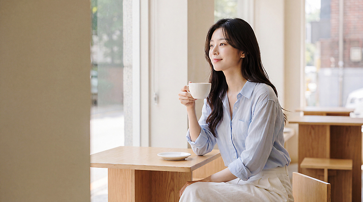 JPG 편집이미지 여자 창 커피 음료 생각 대화 햇빛 카페 주말 의료성형뷰티 이미지편집 AI인물포토 AI콘텐츠 말하기 사람 빛 상점 파일형식 AI포토 모션