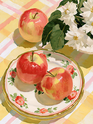 JPG 접시 꽃 음식 일러스트 자연 소풍 사과 그림 체크무늬 유화 정물화 국내일러스트 AI일러스트 AI콘텐츠 식물 식기 무늬 과일 미술 야외활동 생태계 파일형식 문화예술