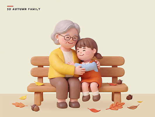 PSD 편집이미지 캐릭터 할머니 어린이 단풍 벤치 가족 포옹 나뭇잎 손녀 따뜻함 사랑 만남 도토리 가을소풍 편집3D 여자 노년 감정 컨셉 잎 의자 관계 안기 사람 소풍 3D 견과류 가을 손주 파일형식 식물 계절 가구 모션 성인 야외활동 디지털합성 생활용품 오브젝트