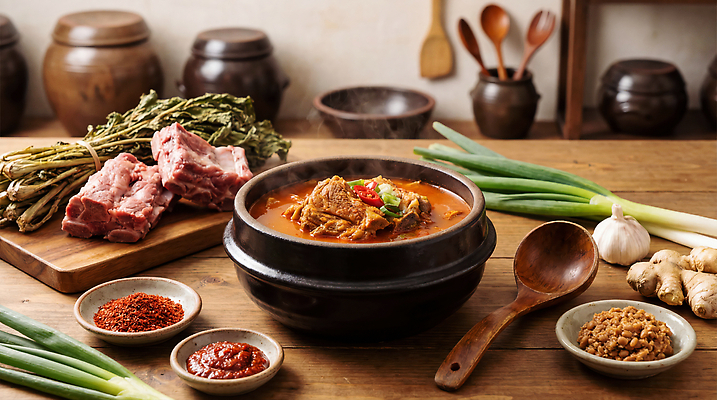 JPG 편집이미지 한식 채소 재료 마늘 육류 요리 주방 식사 국물 생강 고춧가루 뼈해장국 편집실사 AI포토 AI콘텐츠 음식 식재료 가루 CG 해장국 파일형식 국