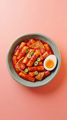 JPG 편집이미지 그릇 음식 채소 재료 한국 요리 계란 식사 소스 맛 떡볶이 매움 반숙 이미지편집 AI컴퓨터그래픽 AI콘텐츠 식기 아시아 컨셉 알 양념 분식 파일형식 나라