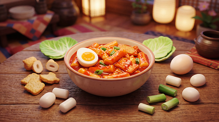 JPG 편집이미지 그릇 한식 채소 재료 요리 계란 식사 맛 떡볶이 이미지편집 AI컴퓨터그래픽 AI콘텐츠 식기 음식 컨셉 알 분식 파일형식