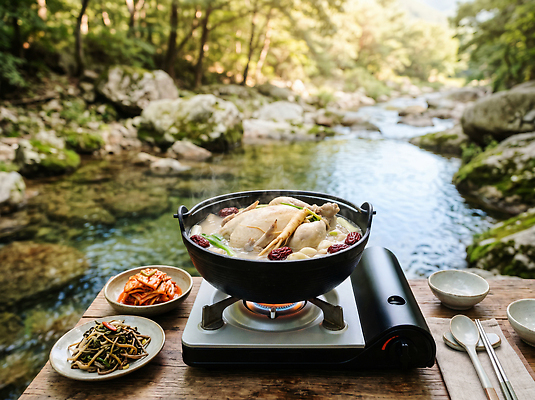 JPG 나무 편집이미지 음식 자연 탁자 반찬 산 요리 계곡 식사 닭고기 바위 강가 백숙 편집실사 AI포토 AI콘텐츠 식물 가구 육류 강 CG 생태계 파일형식 생활용품 식재료 오브젝트