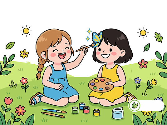꽃 어린이 나비 일러스트 장난 자연 페인팅 놀이 여름 친구 물감 즐거움 그림 놀기 창의력 화구 국내일러스트 AI파일 식물 계절 감정 곤충 관계 모션 사람 미술도구 생태계 파일형식 벡터 동물 오브젝트