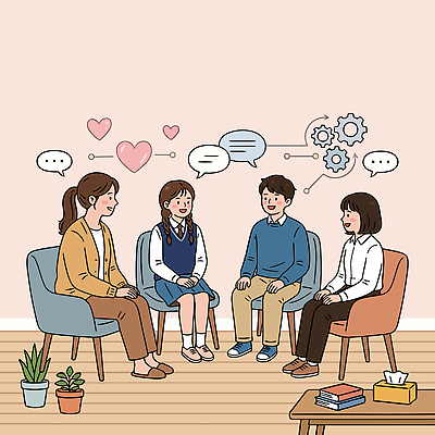 생각 일러스트 청소년 이야기 대화 웃음 친구 소파 교사 모임 질문 집중 소통 답변 국내일러스트 AI파일 직업 컨셉 의자 관계 표정 말하기 사람 파일형식 벡터 가구 모션 생활용품 오브젝트