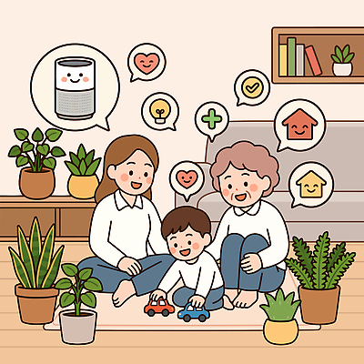 식물 행복 어린이 거실 일러스트 가족 놀이 건강 대화 웃음 부모 장난감 즐거움 상쾌 공기청정기 국내일러스트 AI파일 감정 관계 표정 말하기 사람 가전제품 파일형식 벡터 모션
