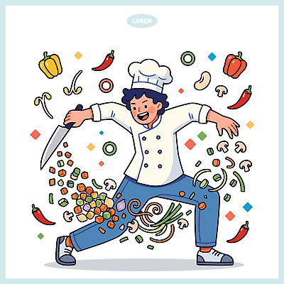 한식 음식 채소 일러스트 재료 요리 주방 요리사 신선 칼 자르기 향신료 만들기 열정 비빔밥 다듬기 국내일러스트 AI파일 직업 감정 모션 향미료 파일형식 벡터 양념